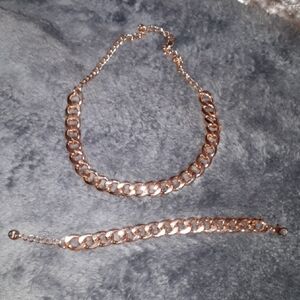 Y2K Punk Rose Gold Chain Necklace and Bracelet Set